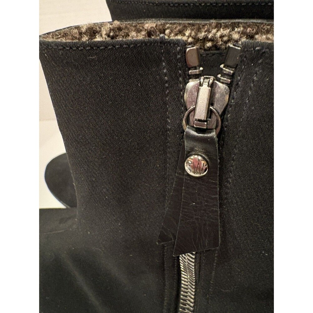 Stuart Weitzman Sidetrack Wedge Ankle Bootie Womens 9 Black Suede Zip - Picture 6 of 8